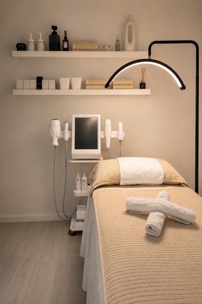 Behandlingsrummet hos Natural Lift by Nes med brits och lugn belysning